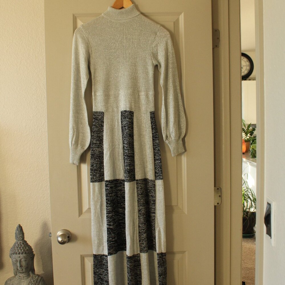 Vintage 1970s Sweater Dress WENJILLI Knit Sparkly Metallic